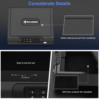 Biometric Handgun Safe with Digital PIN Unlock