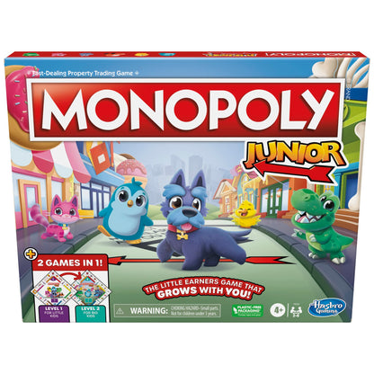 Hasbro Gaming Monopoly Junior Board Game, 2-Sided Gameboard, 2 Games in 1, Monopoly Game for Younger Kids Ages 4 and Up, Kids Games for 2 to 6 Players