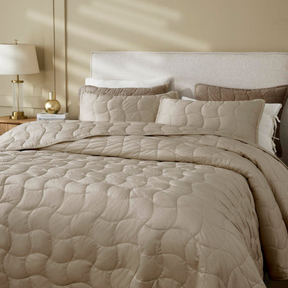 Luxury Beige Velvet Twin Quilt Set with Pillow