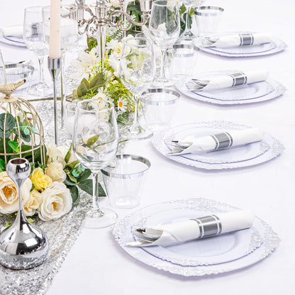 Silver Disposable Dinnerware Set for 50 Guests