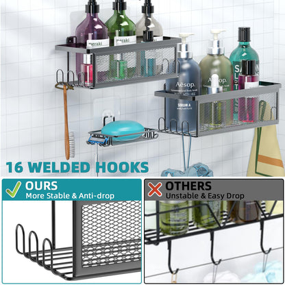Weksi Shower Caddy 4 Pack Rustproof Shower Organizer Adhesive No Drilling Stainless Steel Bathroom Shower Shelves,Large Capacity Shower Rack with Soap Hairdryer Holder for Inside Bathroom/Dorm/Kitchen