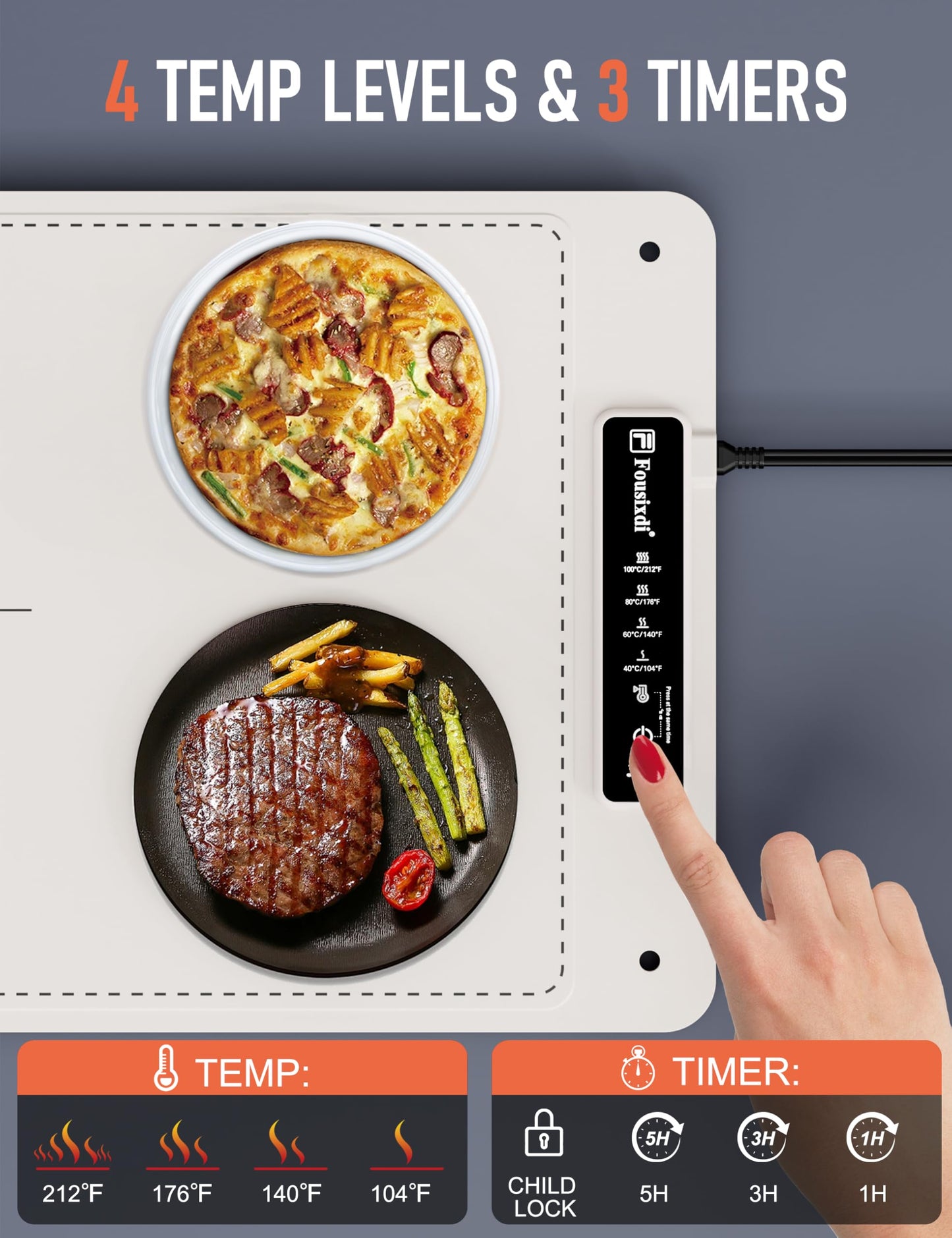 Electric Food Warming Mat with Timer & Auto Shut-Off
