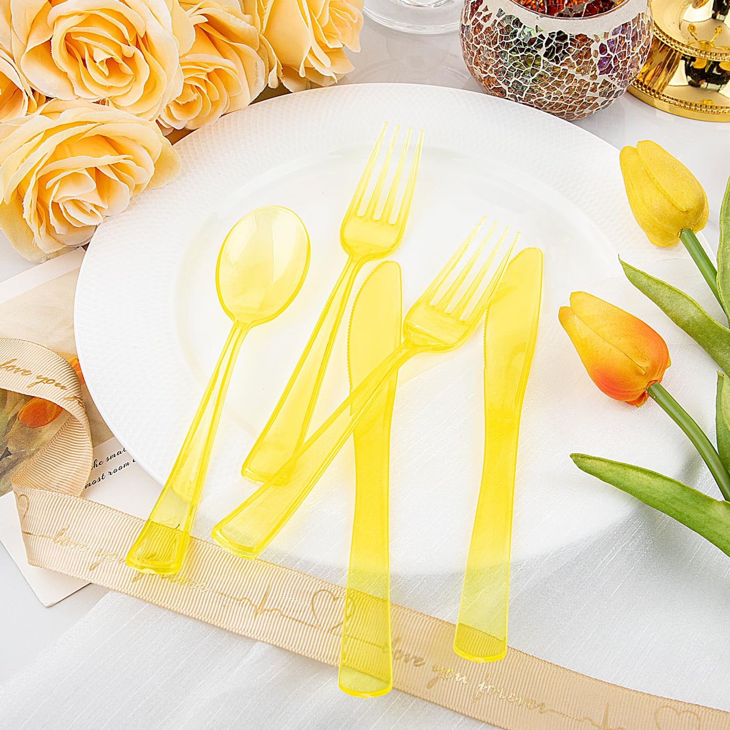 WDF 180-Piece Yellow Disposable Cutlery Set