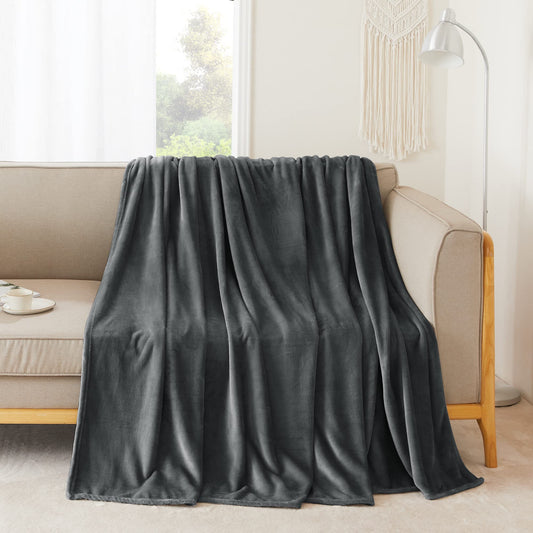 NICETOWN Grey Fleece Twin Blanket - Lightweight Plush