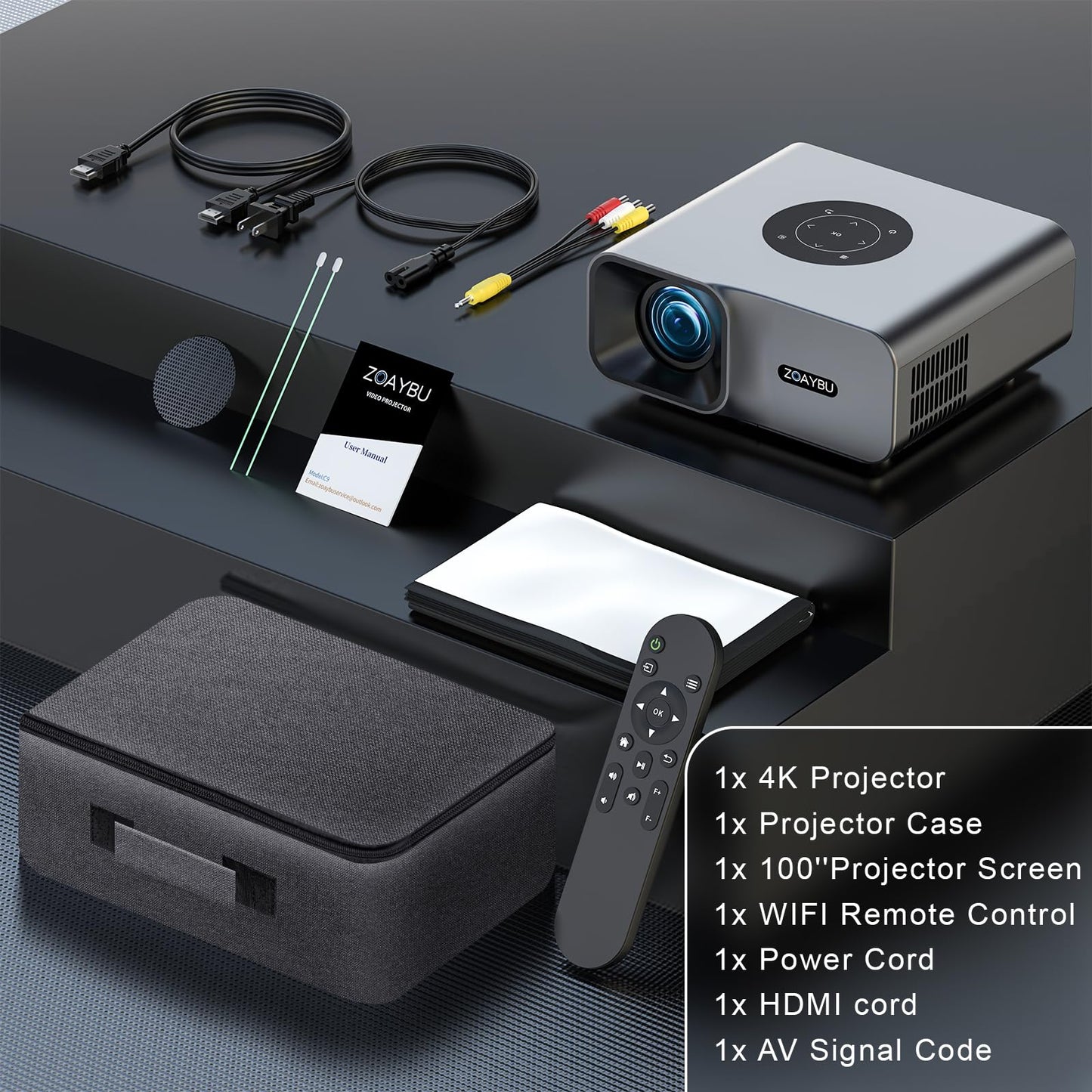 Portable 1080P Projector with Auto Focus & Screen