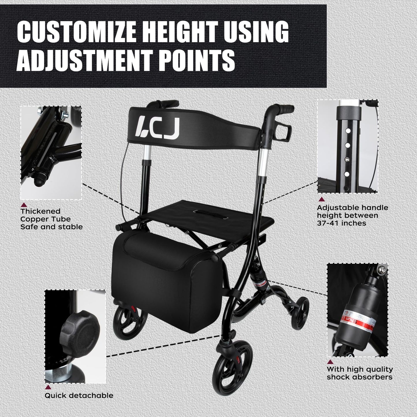 Mobility Walker with Seat and Shopping Bag