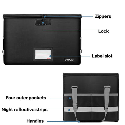 ENGPOW File Box with Lock,Fireproof Box File Storage Organizer Anti-Static Box,Collapsible Fireproof Document Box Filing Box with Handle,Portable Home Office Safe for Hanging Letter/Legal Folder