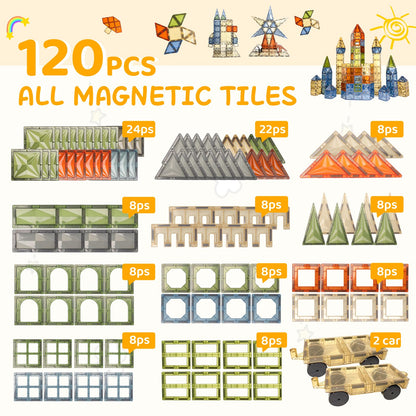 120 PCS Magnetic Tiles, Brown Magnetic Blocks Building Set for Kids Age 3-5 4-8, STEM Magnet Toys 3D Kids Magnets Preschool Educational Learning Toys for Boys and Girls Ages 3 4 5 6 7 8+ Years Old