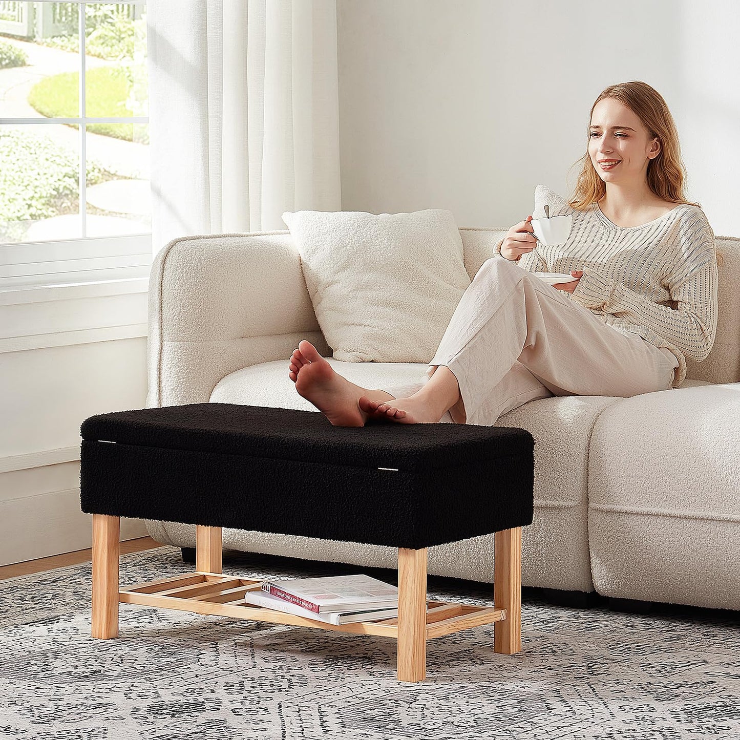 Ottoman Storage Bench with Upholstered Seating