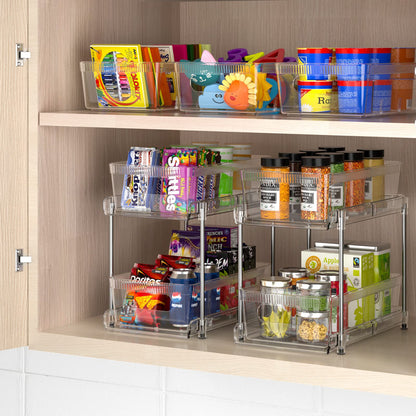 YOOMIDDA Bathroom Storage Organizer with Dividers, 2 Tier Multi-Purpose Kitchen Under Sink Organizers and Storage Slide-Out, Closet Organization, Kitchen Pantry Cabinet Medicine Bins
