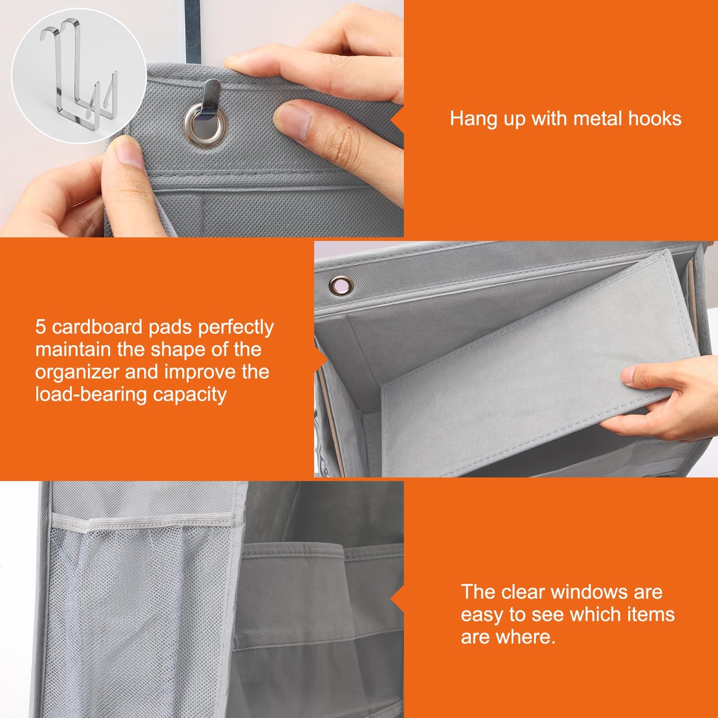 Fixwal Over the Door Organizer 6 Shelf Hanging Storage Organizer with 3 Pockets for Bedroom, Living Room, Baby Nursery, Bedroom, Kitchen, Grey