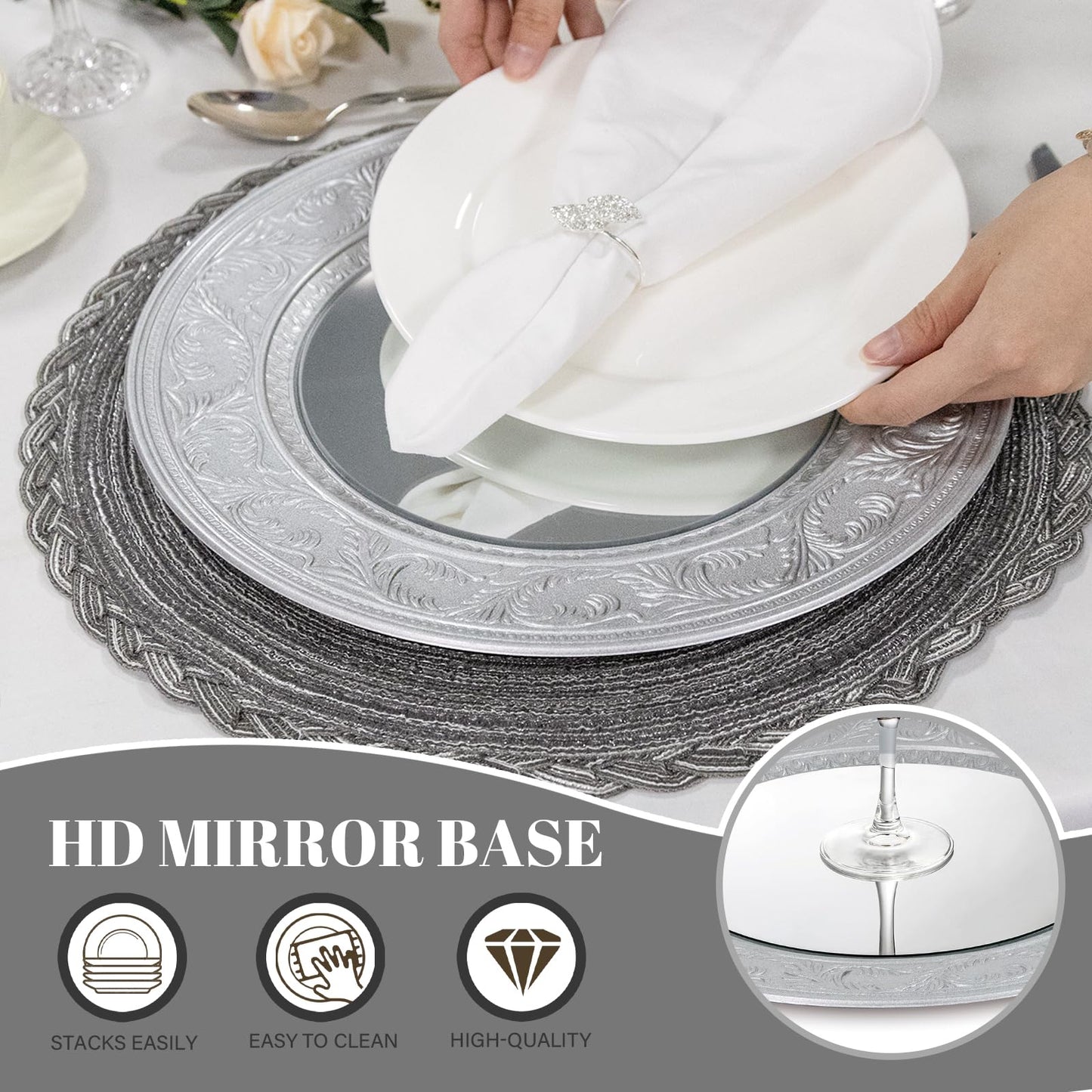 Silver Charger Plates Set of 6 for Weddings