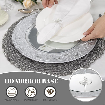 Silver Charger Plates Set of 6 for Weddings