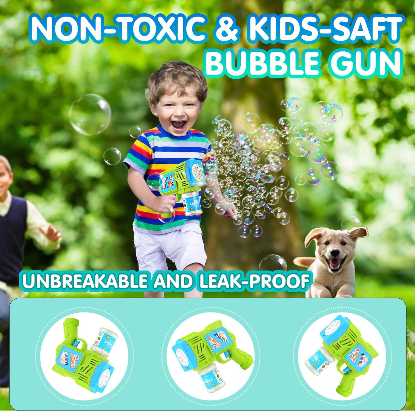 2 Pack Bubble Gun Machine for Kids Outdoor Fun