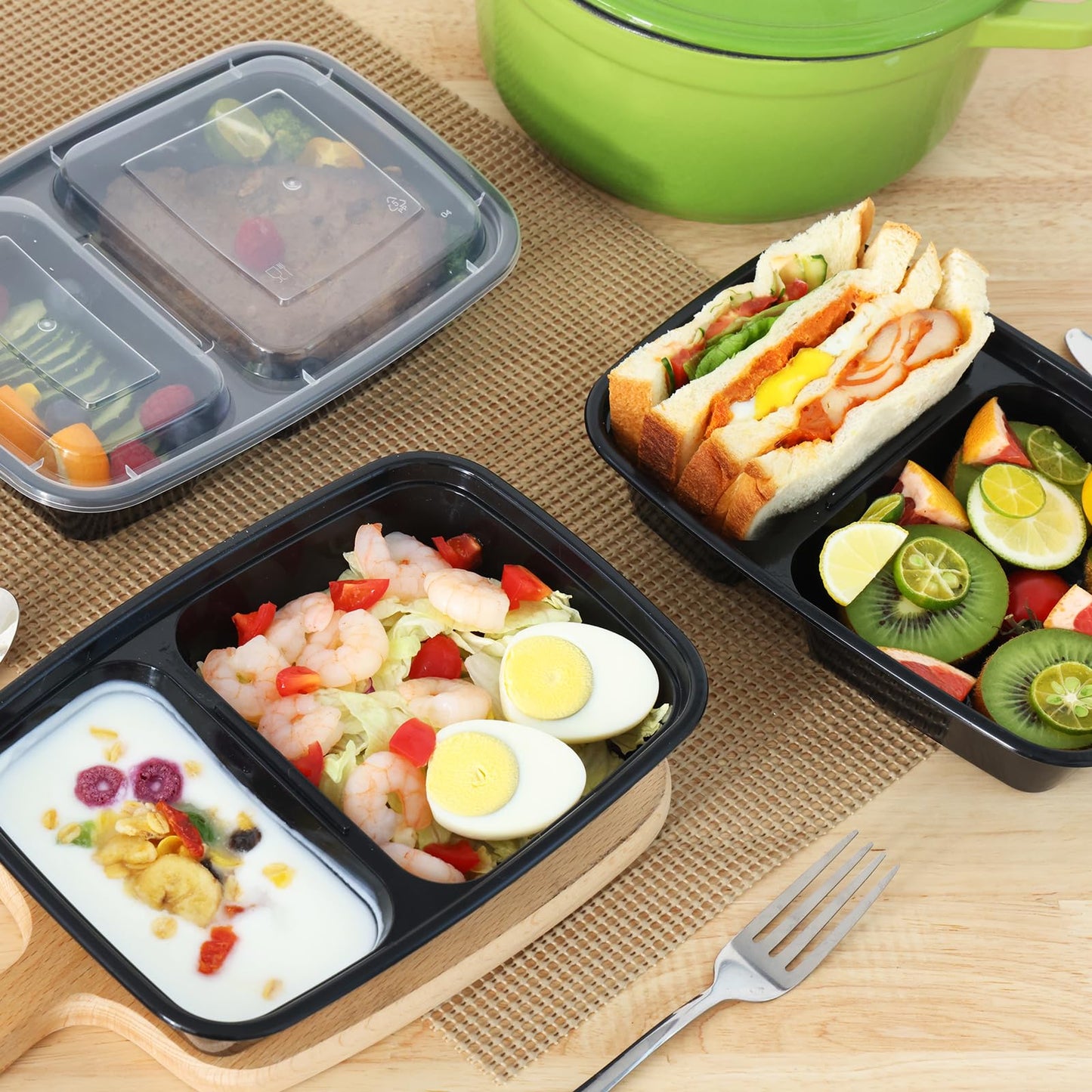 Moretoes 50 Pack 32oz Meal Prep Containers Reusable 2 Compartment Food Storage Containers with Lids Plastic Stackable To Go Boxes Microwave, Freezer, Dishwasher Safe