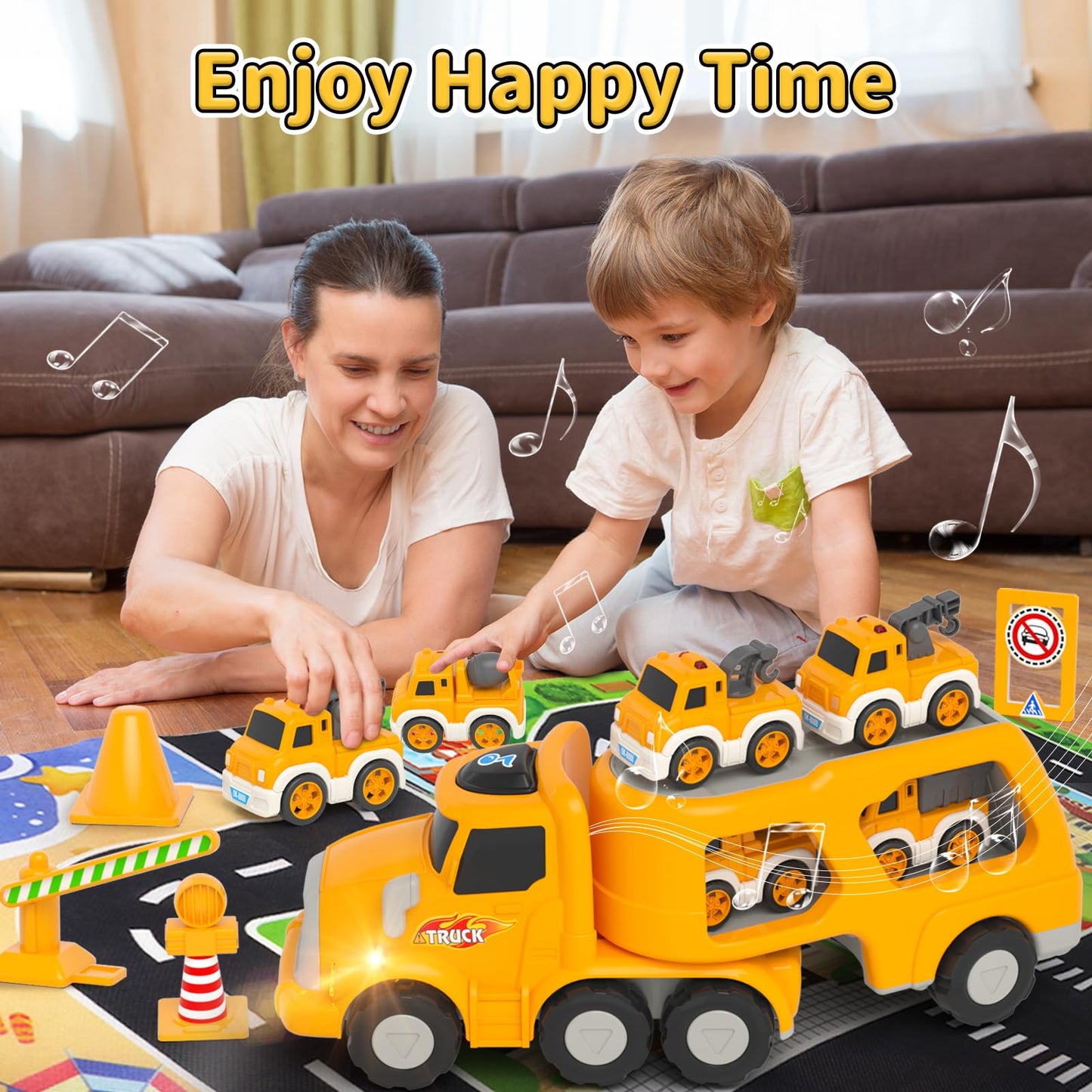 Newcrave Toddler Toys for 2 3 4 5 Year Old Boys, 8 in 1 Construction Trucks Vehicle Playset with Play Mat, Construction Truck Toddler Toys Car for 1 2 3 4 5 Year Old Boys Birthday Gifts