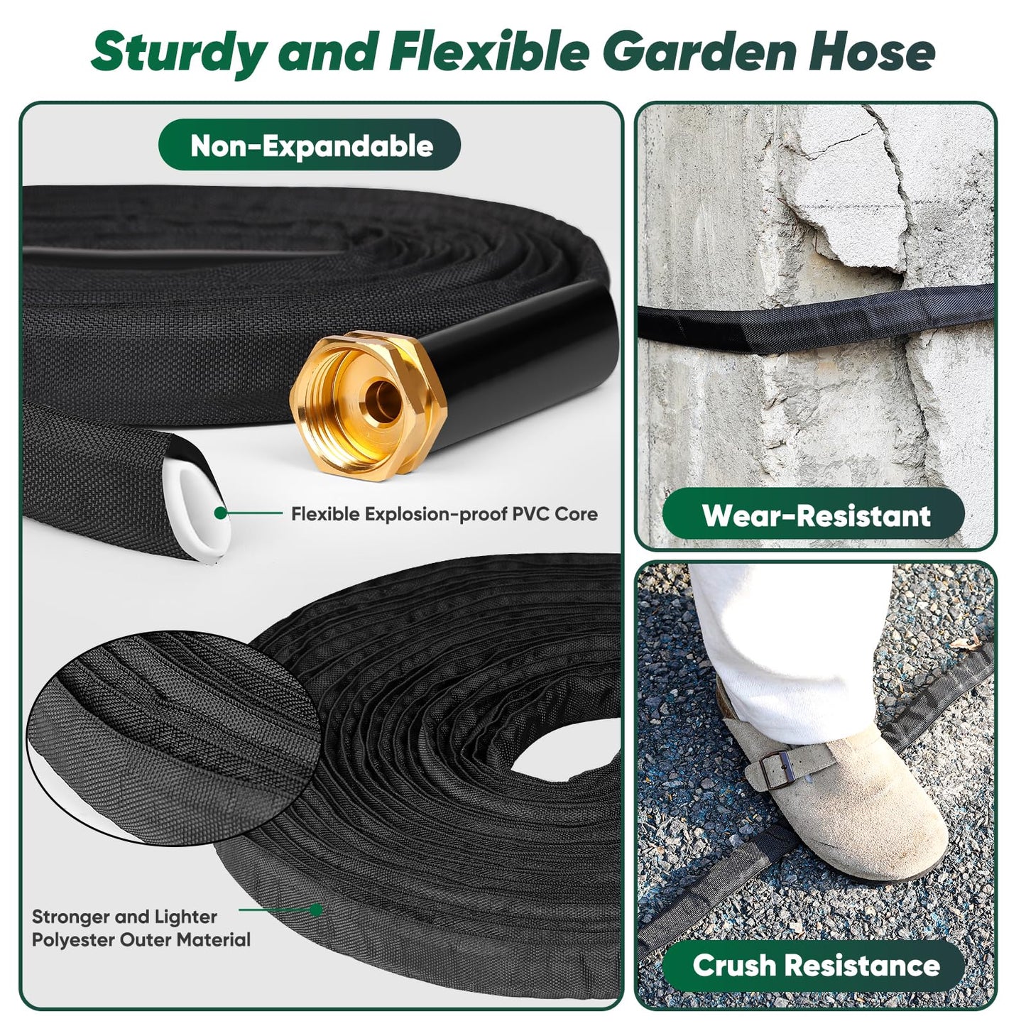 50ft Lightweight Flexible Garden Hose with Metal Ends