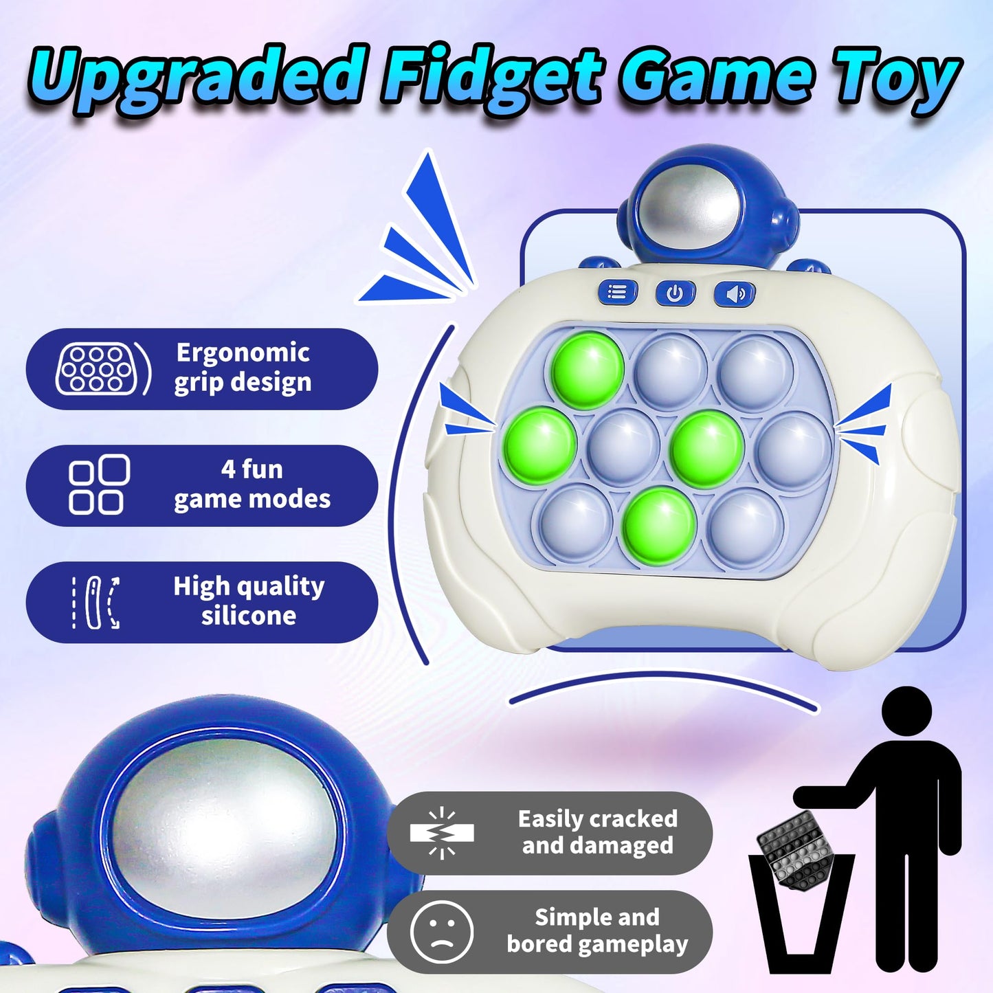 Fast Push Pop Game Fidget it Toys for Kids, Electronic Handheld Astronaut Blue Quick Push Bubbles Light up Sensory Toy, Birthday Toys Gifts for 3 4 5 6 7-10+ Years Old Boys and Girls (Blue Astronaut)