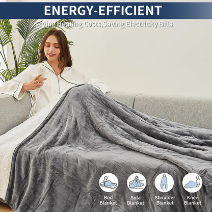 Heated Electric Blanket Blanket - Electric Throw Blanket 62"x84" for Bed- Heated Blanket with 5 Heating Levels& 4 Hours Auto off for Couch Home Office - Soft Fleece Heating Blanket for Full Body(Grey)