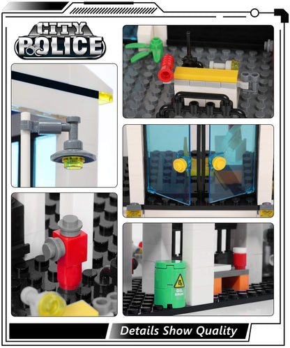 736 Pieces City Police Station & Car Building Blocks Set, with 3 Police Car Toy, Cop Patrol Car, Escort Vehicle, Prison Car, with Storage Box, City Sets Toy Bricks Kit, Gift for Boys Girls 6-12