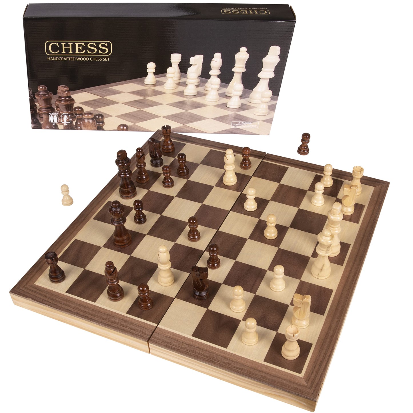 Premium Wooden Chess Set - 15.5'' Magnetic Portable Board Game with Wooden Storage Box - Compact & Folding - Classic Travel Chess for Kids & Adults