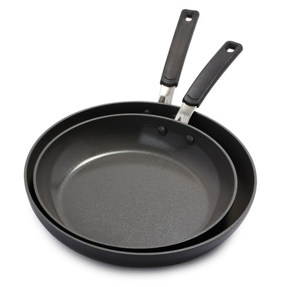 GreenPan Levels Stackable Hard Anodized Healthy Ceramic Nonstick, 10" and 12" Frying Pan Skillet Set, PFAS-Free, Dishwasher Safe, Black