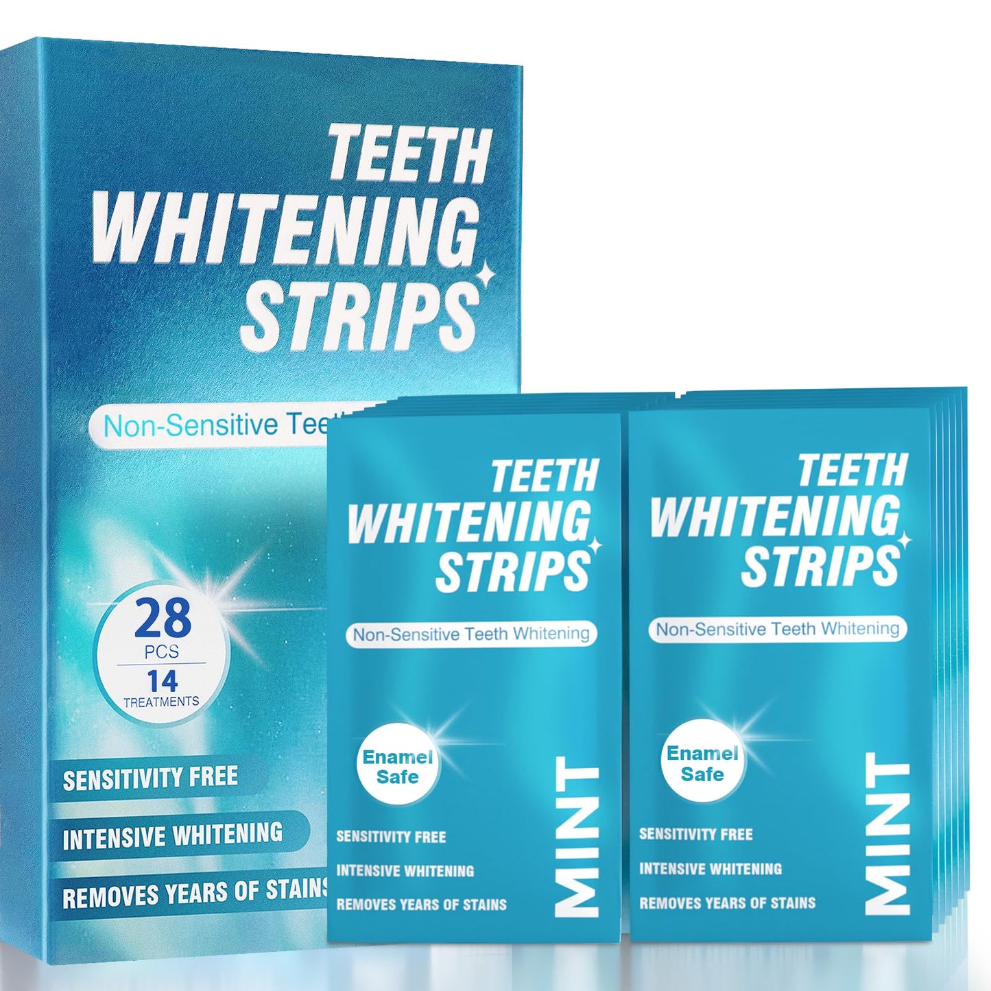 Teeth Whitening Strips for Sensitive Teeth - 28 Strips Enamel Safe Non-Slip Dry Strip Technology for Whiter Teeth, 30 Minutes Fast Results, Non-Sensitive, 14 Treatments, Mint