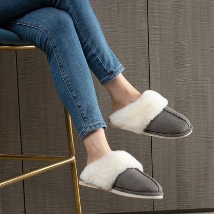 Parlovable Women's Slippers Fuzzy Warm Comfy Faux Fur Slip-on Fluffy Bedroom House Shoes Memory Foam Suede Cozy Plush Breathable Anti-Slip Indoor & Outdoor Winter Dark Grey 7-8