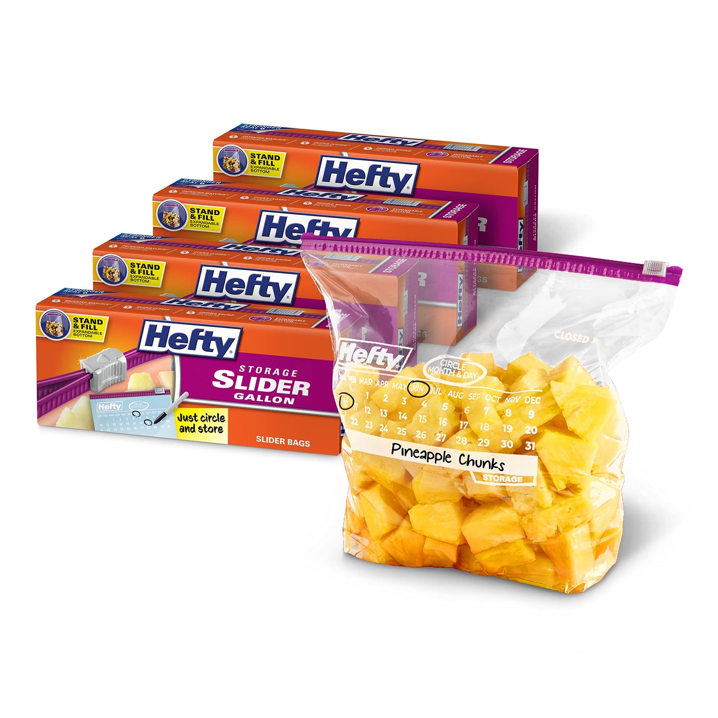 Hefty Slider Storage Calendar Bags, Gallon Size, 120 Count