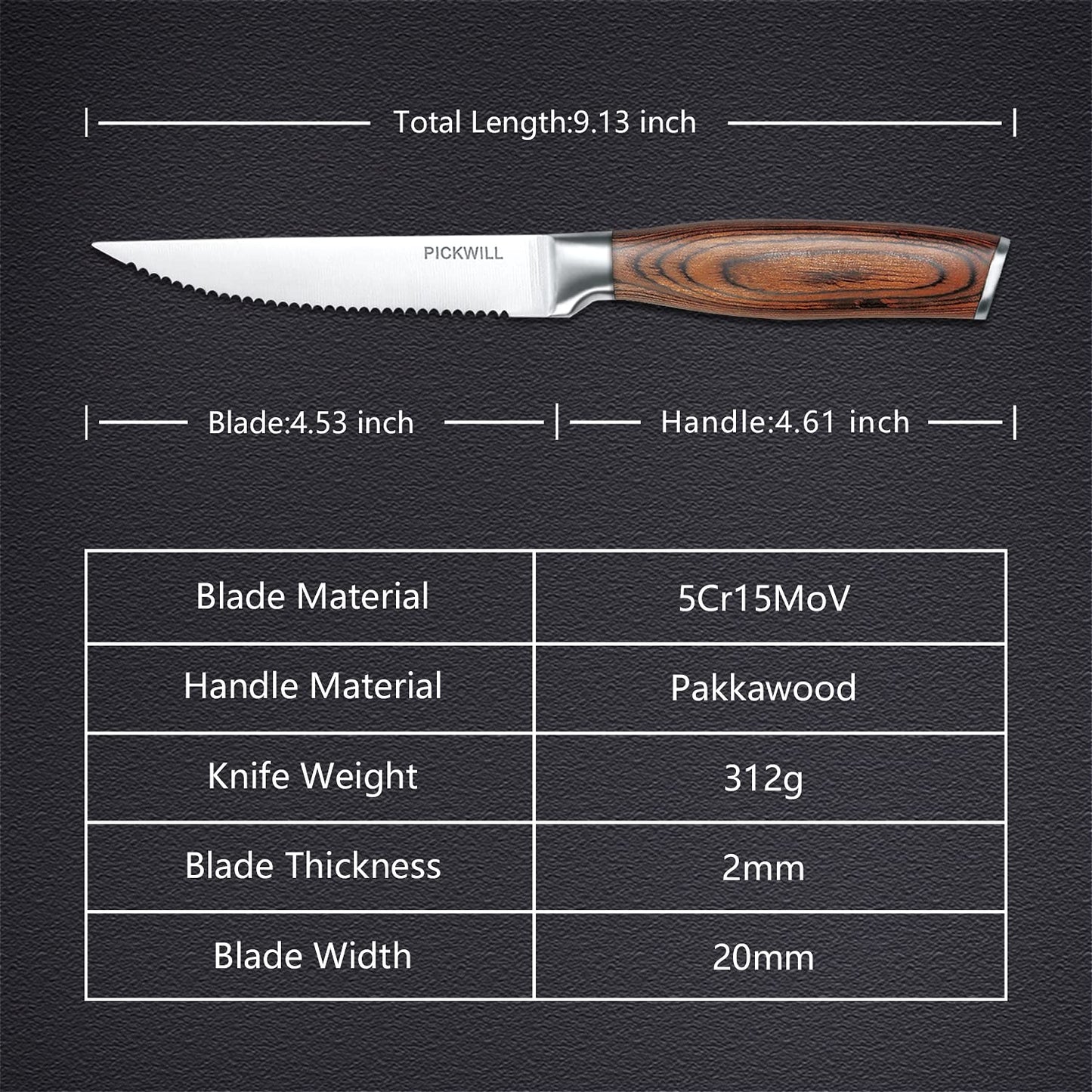 PICKWILL 4-Piece High Carbon Steak Knife Set