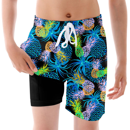 Ahegao Kids Quick Dry Swim Trunks - Green/Yellow