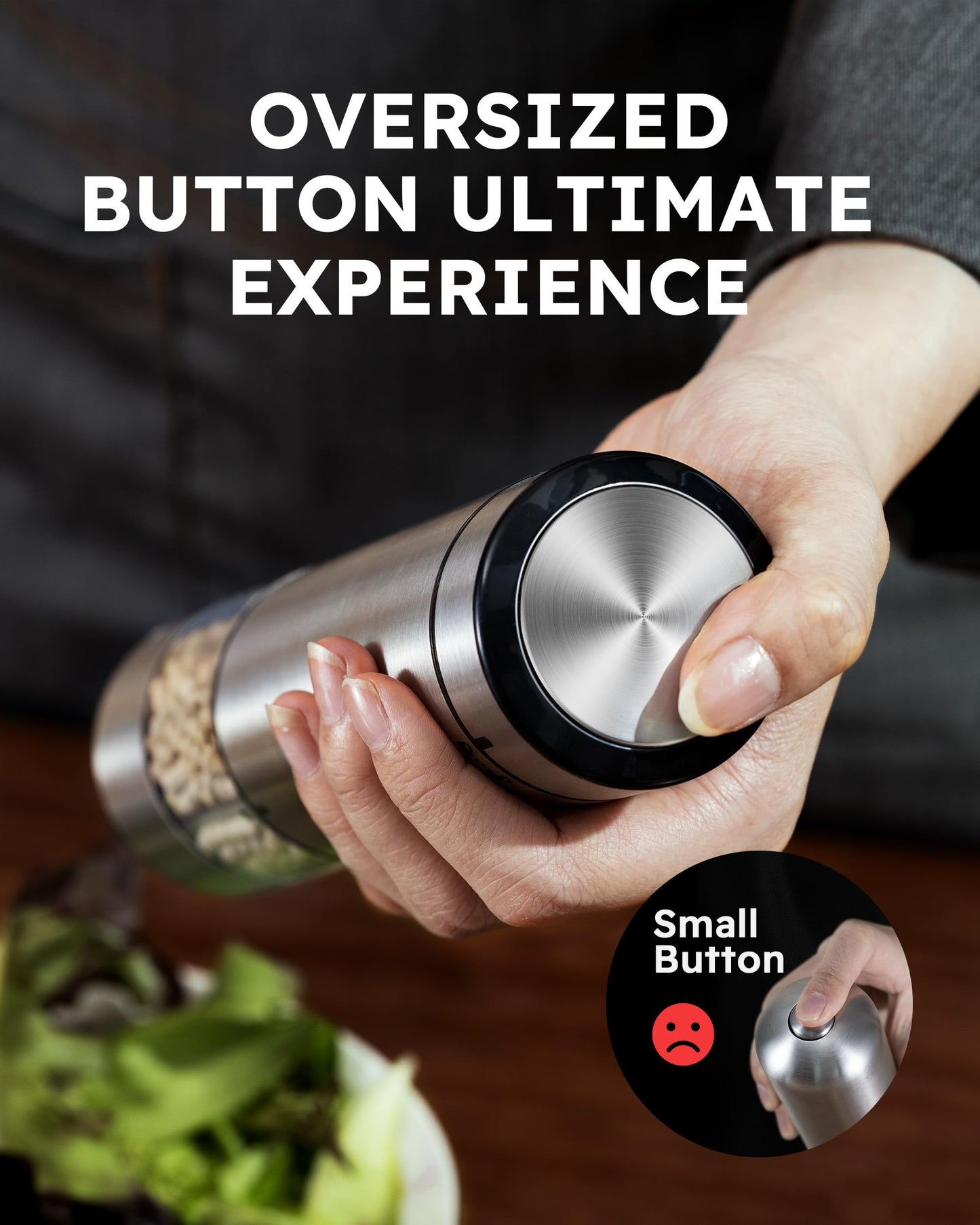 Rechargeable Salt and Pepper Grinder Set - Stainless Steel