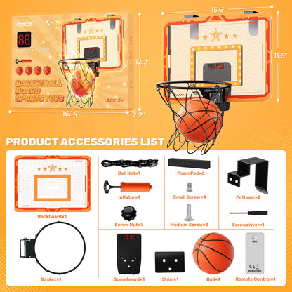 MindPal Indoor Basketball Hoop, Presents for Boys 8-12, Bedroom Basketball Hoop with Ball, Led Light Mini Hoop with Electronic Scoreboard, Indoor Basketball Hoop for Kids, Boy