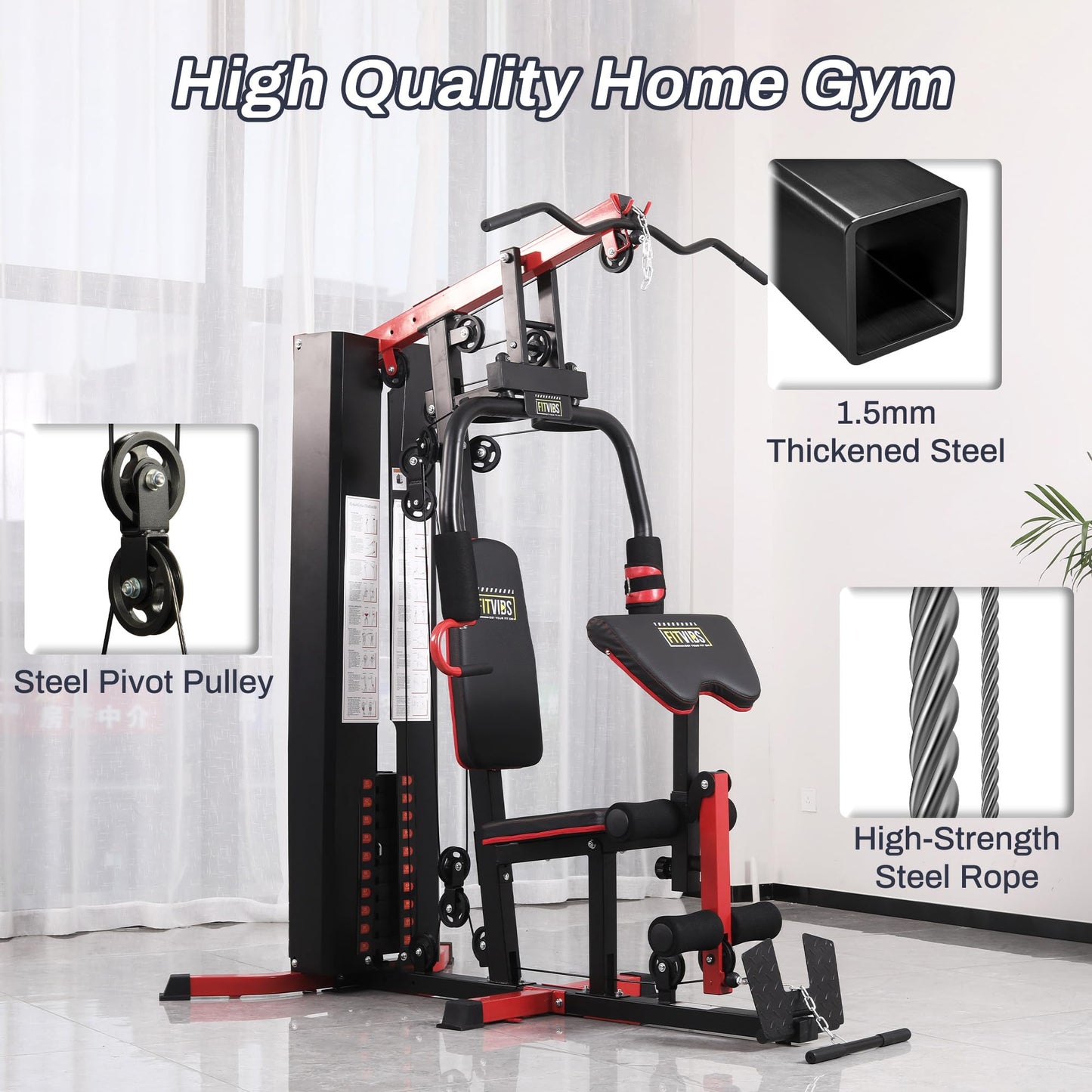 Fitvids Multifunctional Home Gym Equipment with 122.5 lbs Weight Stack