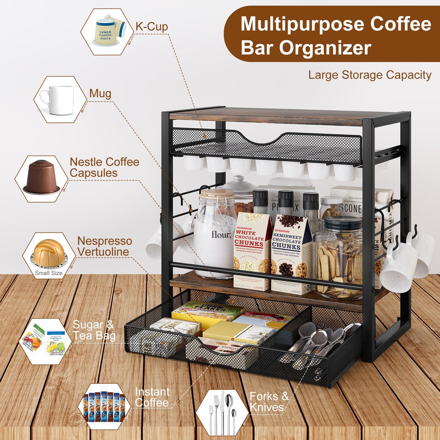 70 K Cup Holder Coffee Organizer with Hooks