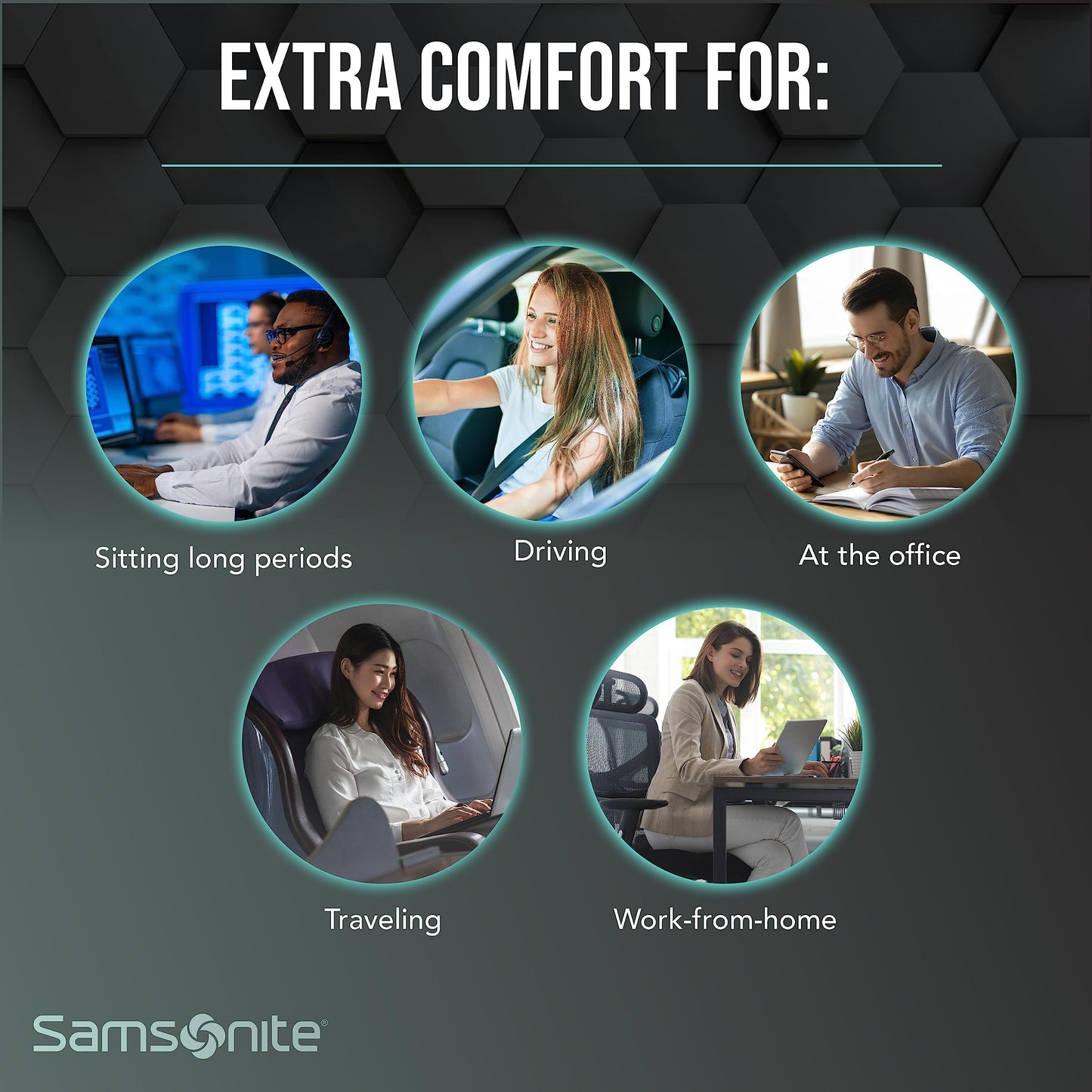 Samsonite Memory Foam Seat Cushion for Office & Car