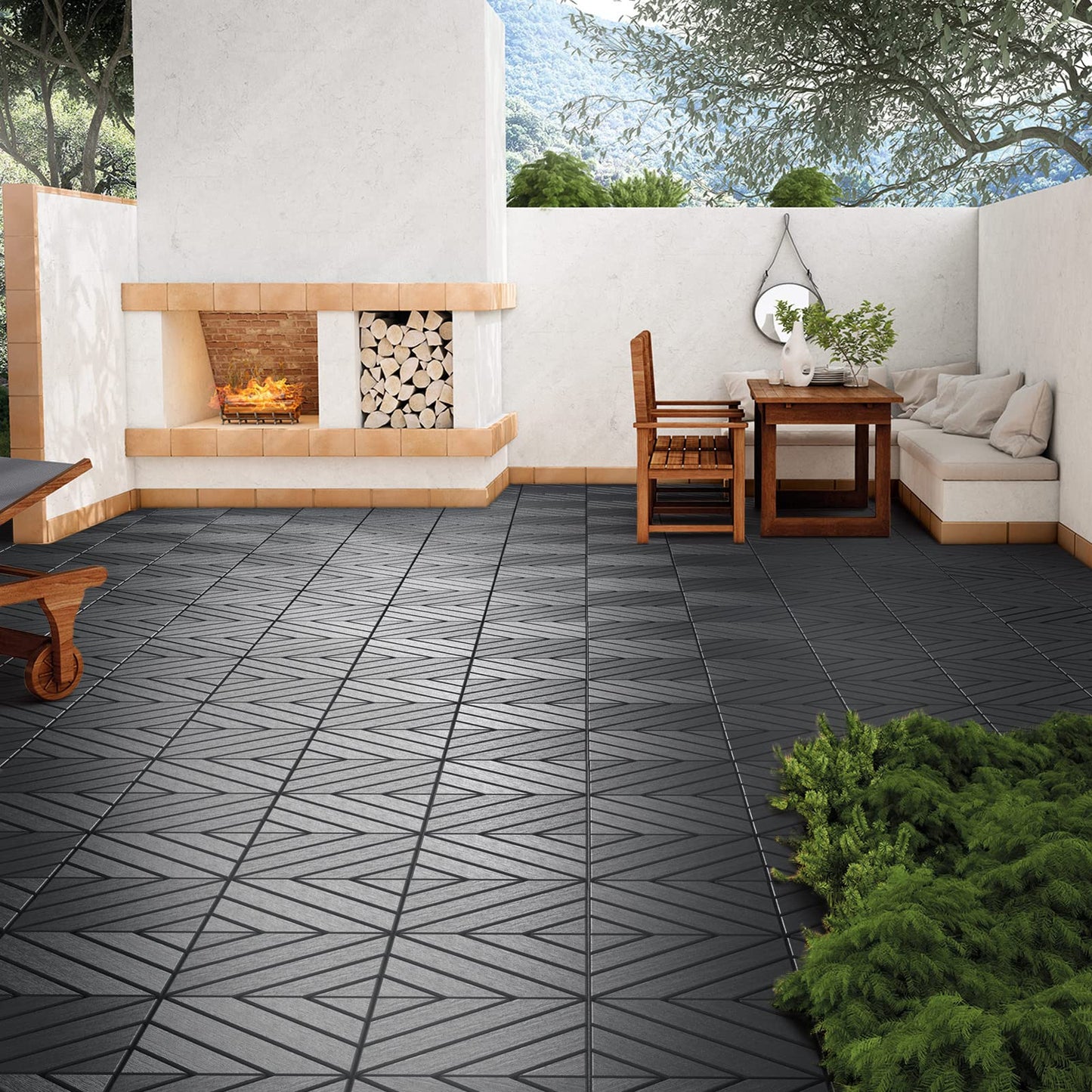 VANCASTLE Plastic Interlocking Deck Tiles, 11.8"x11.8"(Pack of 36), Patio Flooring Outdoor Waterproof All Weather Use, Outdoor Flooring for Patio Garden Poolside Front/Back Yard, Dark Grey