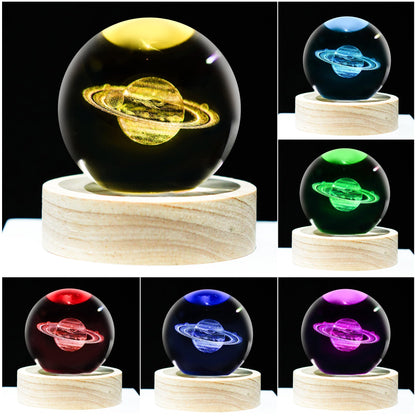 YU FENG 3D Engraved Saturn Crystal Ball on Wooden Base Ideal for Home Decor and Collectors