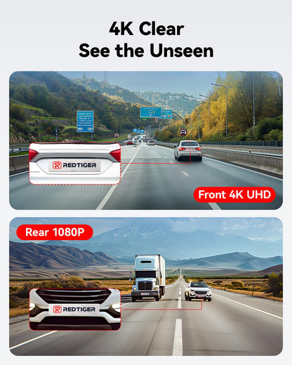 4K Dash Cam Front Rear with Wi-Fi & GPS
