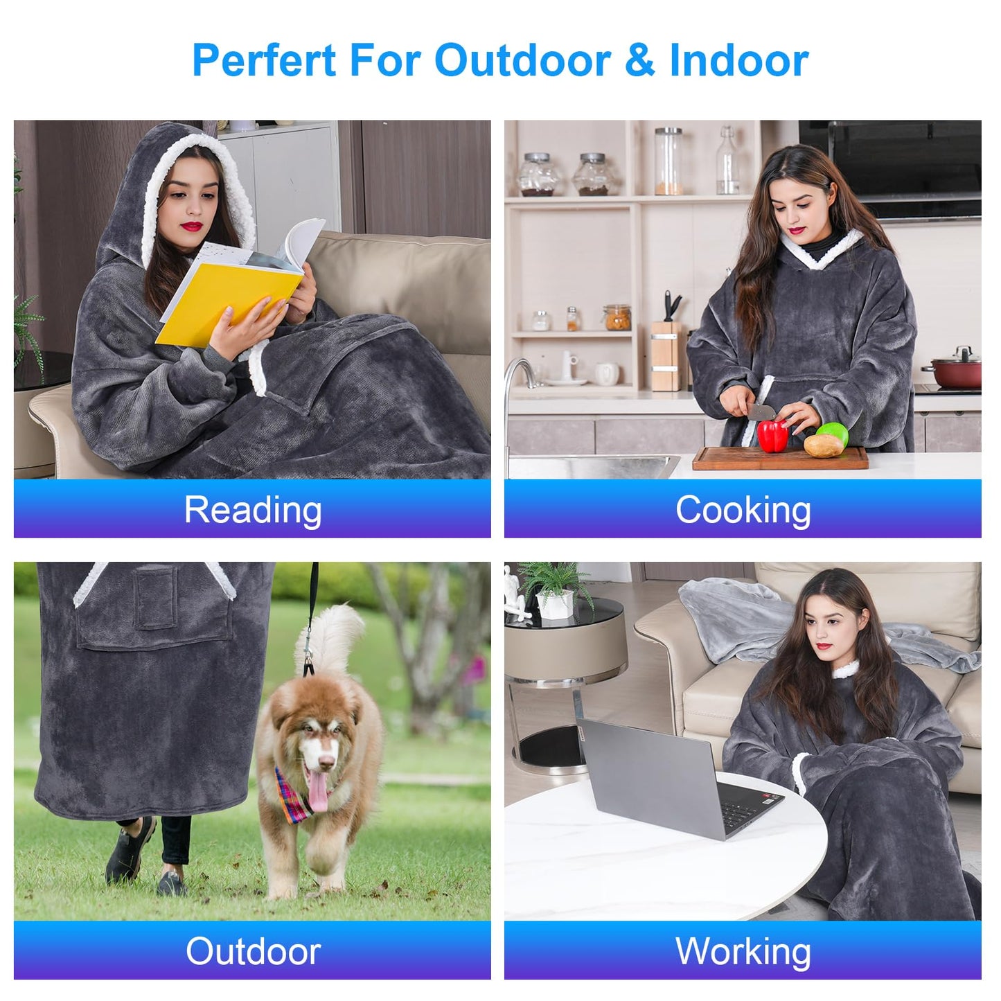 Qoosea Hoodie Blanket Wearable Blanket Oversized Blanket for Adults Sharpe with Sleeves Pockets & Hood Warm for Men Women Teens Girls Boys