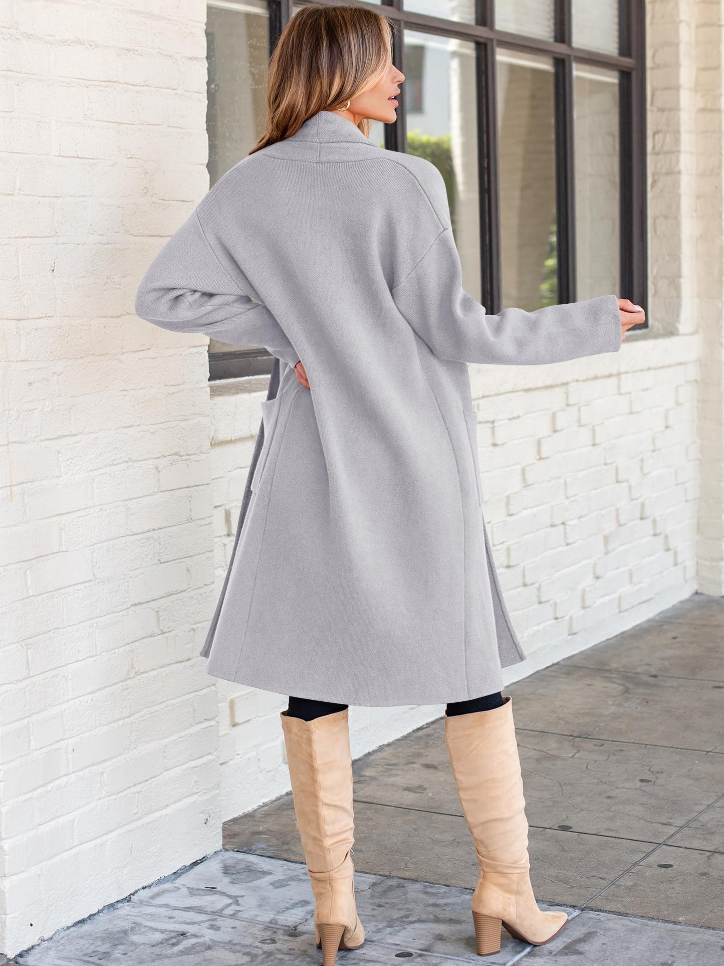 ANRABESS Women's Cardigan Long Sweater Oversized Open Front Knit Coatigan Duster Coat 2025 Trendy Fall Outfits Outerwear Light Grey Large