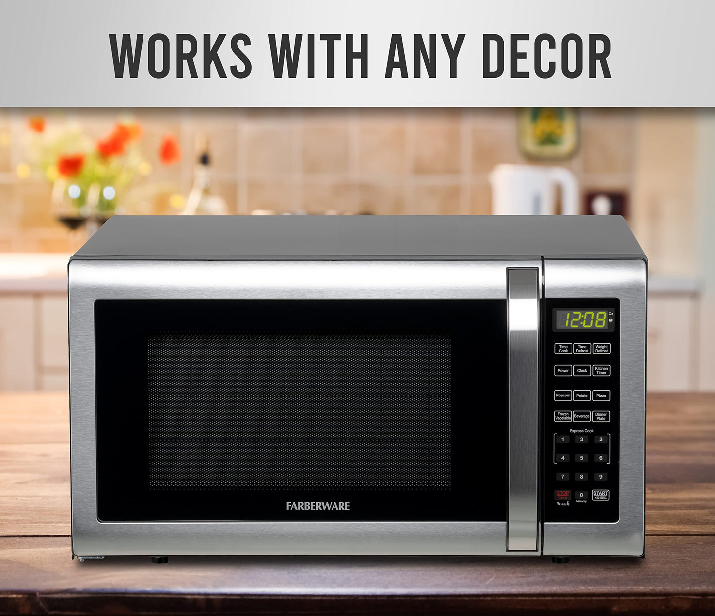 Farberware Countertop Microwave 1100 Watts, 1.6 Cu. Ft. - Microwave Oven With LED Lighting and Child Lock - Perfect for Apartments and Dorms - Easy Clean Stainless Steel