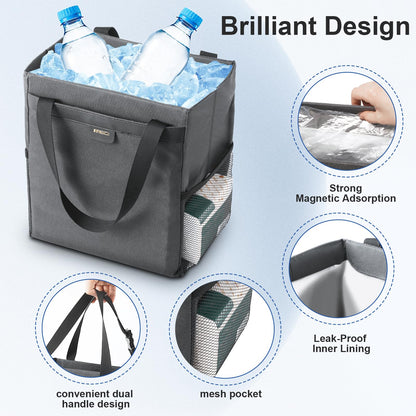 MEIDI Car Trash Can,Waterproof Garbage Can,Magnetic Multipurpose Trash Bin for Car - gray (2 Gallons-gray)