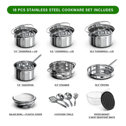 18-Piece Stainless Steel Cookware Set with Utensils
