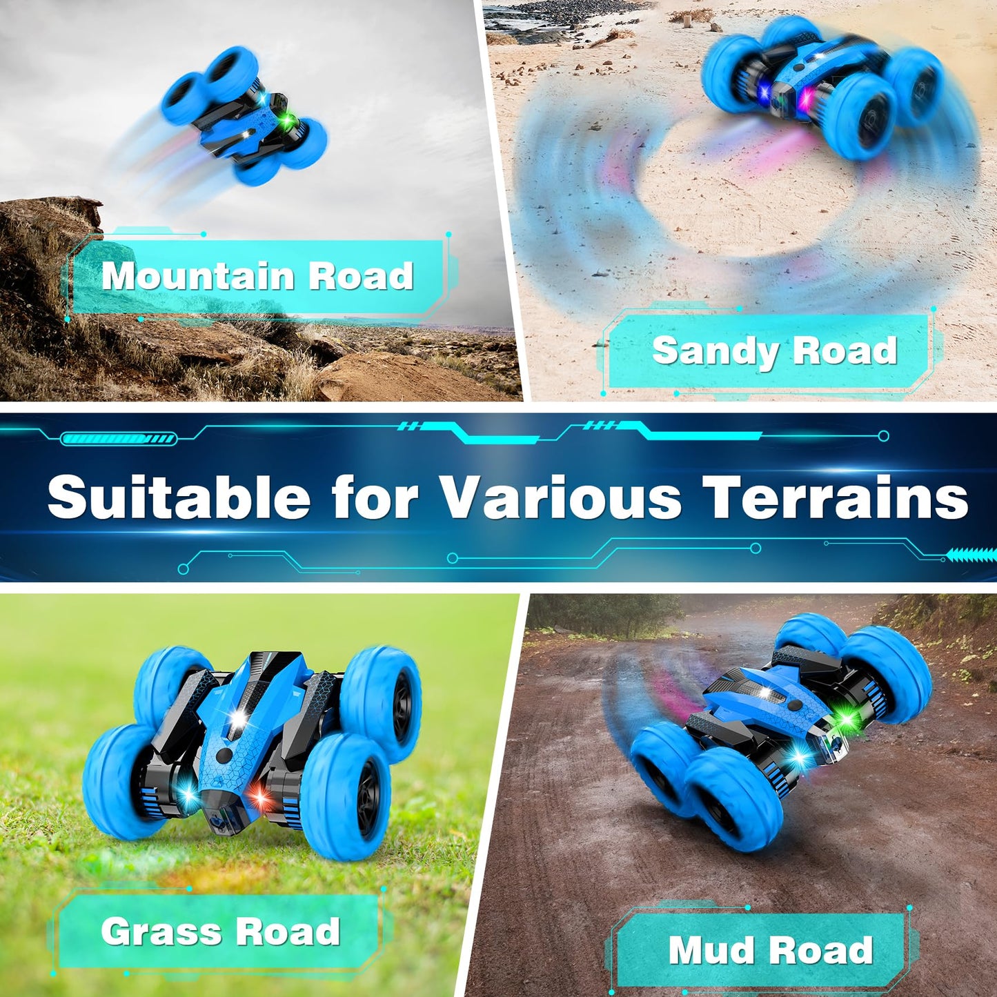 SUPIREO 4WD Stunt RC Car with Headlights