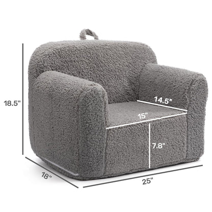 ALIMORDEN Kids Ultra-Soft Snuggle Foam Filled Chair, Toddler Cuddly Sherpa Reading Couch for Boys and Girls, Grey