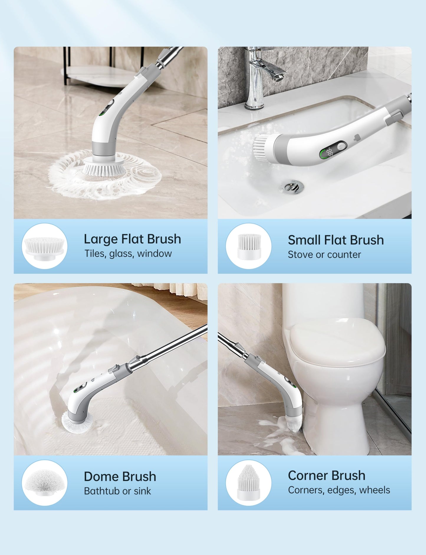 Electric Spin Scrubber with LED Display & 8 Heads