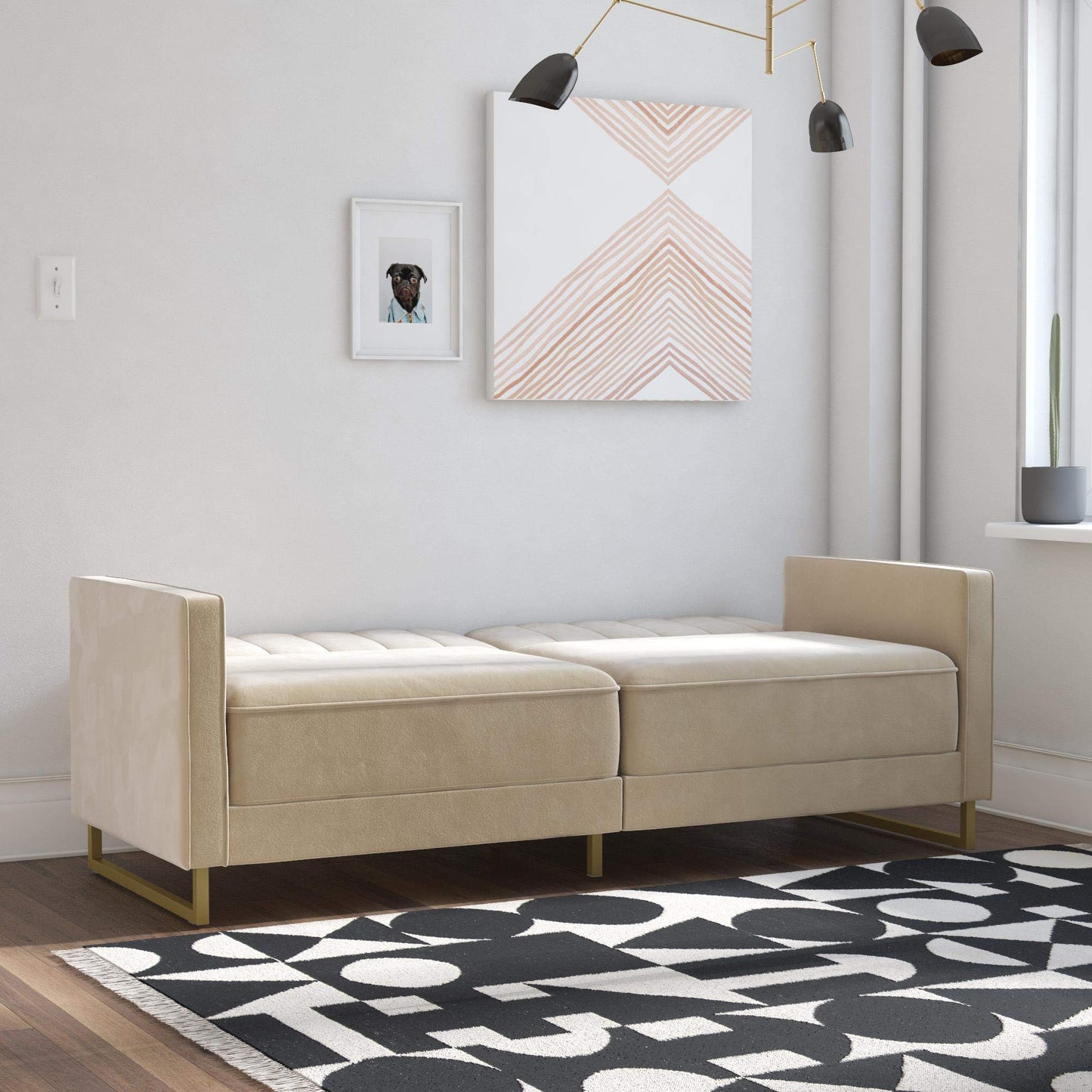 Novogratz Velvet Futon Sofa Bed with Metal Legs