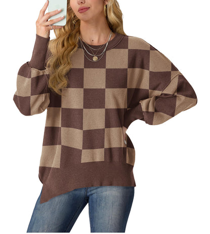 Women's Fall Fashion 2024 Casual Long Sleeve Crew Neck Side Slit Oversized Ribbed Knit Pullover Sweater Tops
