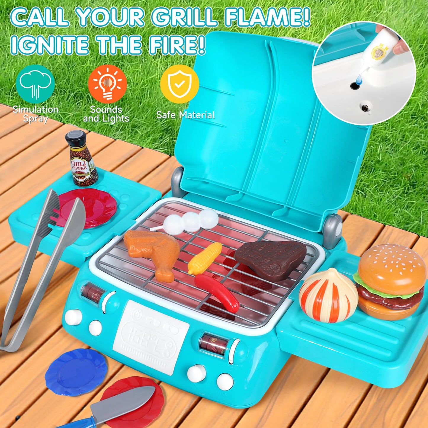 Kids BBQ Grill Playset with Smoke, Light & Sound